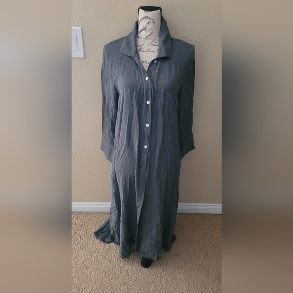 Zara Gray Long Button Down Shirt Dress - Picture 5 of 6